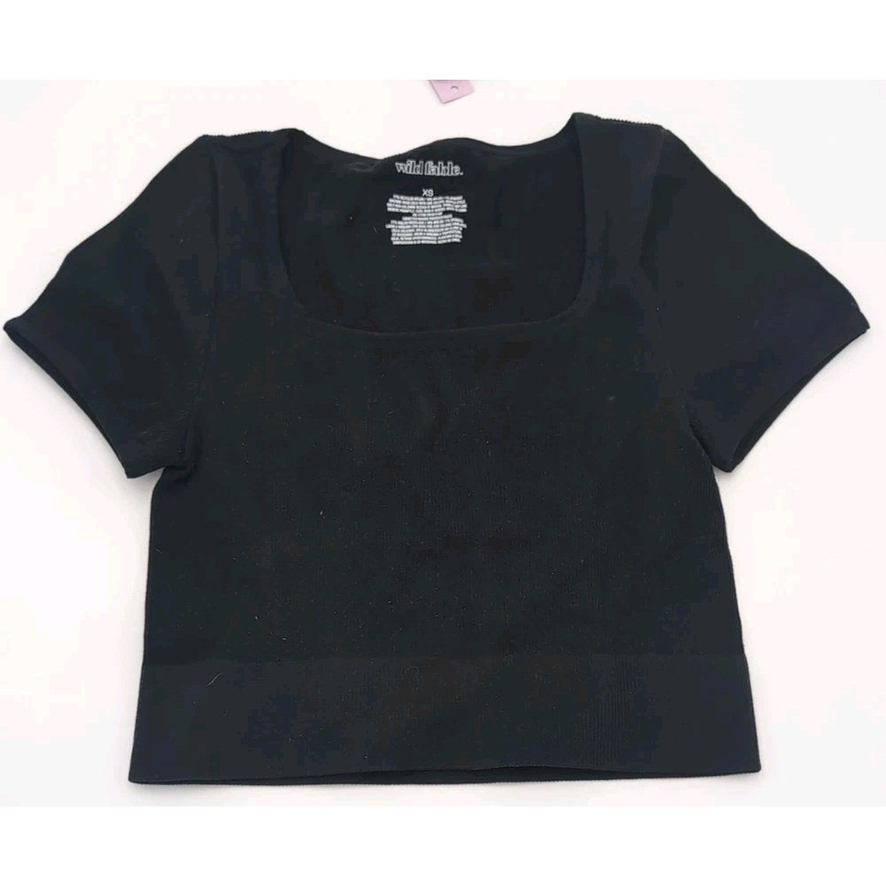 Wild Fable Womens Juniors XS Seamless Ribbed Crop Top Scoop Neck Black